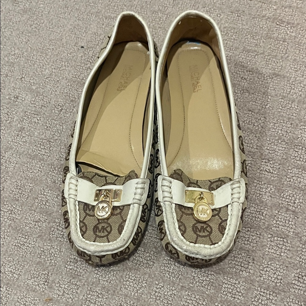 Michael Kors Brown and Cream Loafers with Gold Accent